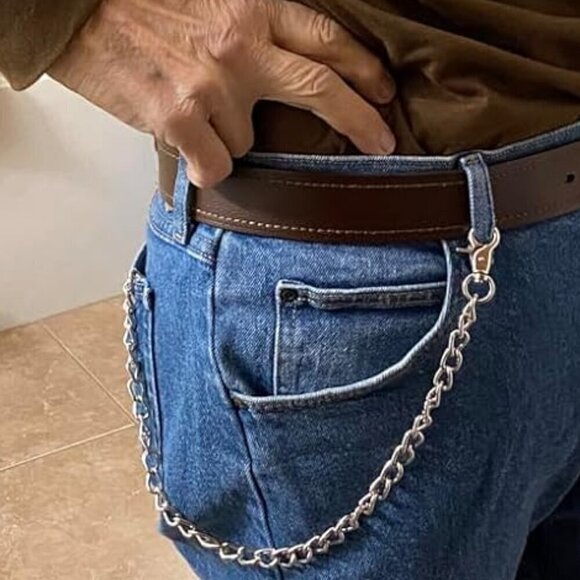 F&L CLASSIC RFID Blocking Mens bi-fold Style Cowhide Leather Steel Chain Wallet - Picture 2 of 2